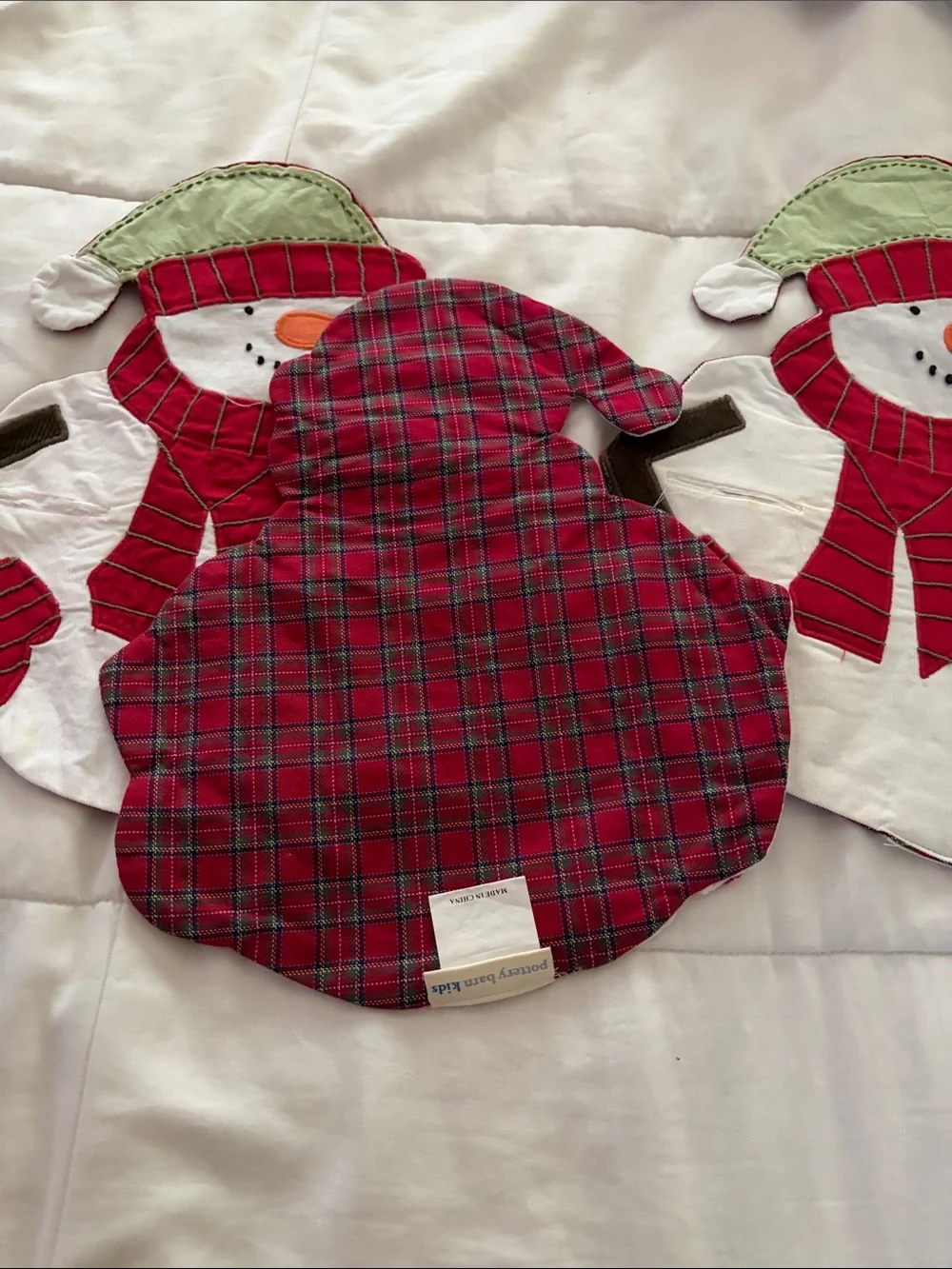 Pottery Barn Kids Snowman Placemats with utensil holders - Set Of 3 Christmas